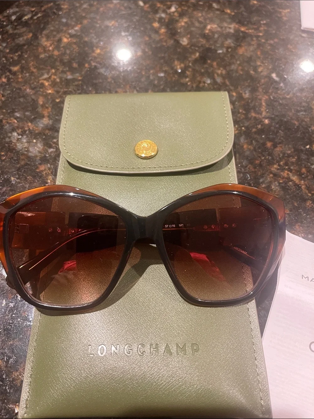 Longchamp Brown Gradient Tortoiseshell Sunglasses with Olive Case
